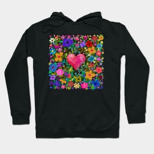 Boho Flowers and Heart by Cherie's Art(c)2021 Hoodie